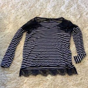 Long sleeve light weight navy white stripe lace